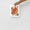 Abstract orange octopus art print on matte paper as ocean spirit animal wall decor