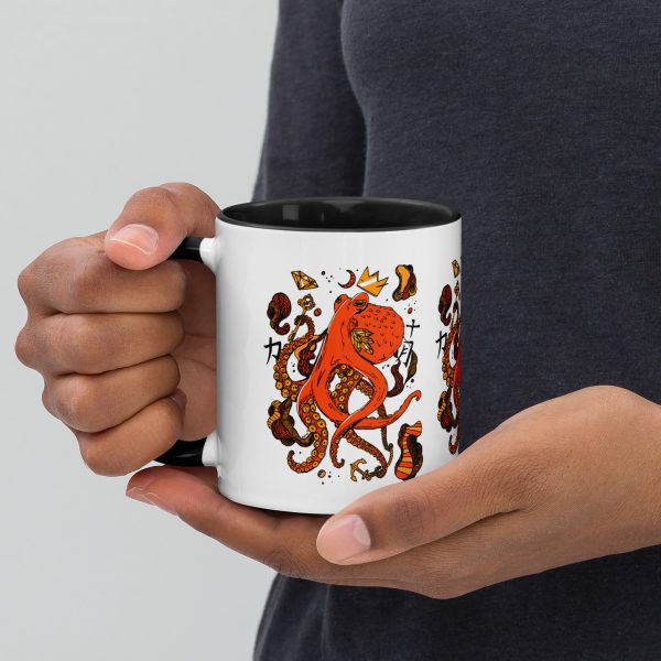 Orange and black octopus art print on a mystical ocean spirit animal t-shirt