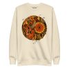 Gothic sacred skull sweatshirt in orange and black with gem detail and ribbed crew neck