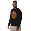 Gothic mystical skull sweatshirt in orange and black with ribbed crew neck and long sleeves