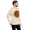 Gothic mystical skull sweatshirt in orange and black with sacred gem design and ribbed crew neck