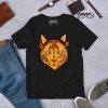 Black and orange Mystical Wildcat t-shirt in soft ring-spun cotton, front view