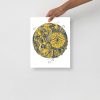 Navy and yellow skull and dreamcatcher circle art print on matte museum-quality paper