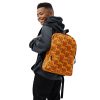 Orange and black octopus backpack with water-resistant material and laptop pocket