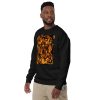 Orange and black abstract sweatshirt with ribbed crew neck and long sleeve cuffs