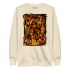 Orange and black abstract sweatshirt with ribbed crew neck and soft fleece interior for fall streetwear style