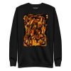 Orange and black abstract sweatshirt with ribbed crew neck and long sleeves for fall streetwear