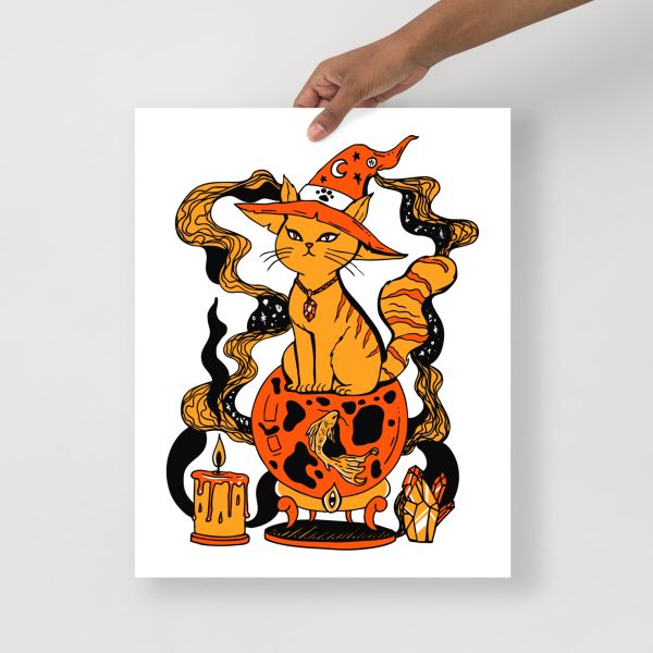 Orange cat art print titled Magical Cat of Fortune on matte museum-quality paper