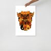 Orange wall art print featuring a wise owl and ageless skull on matte museum-quality paper