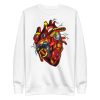 Red and cream heart photographer's sweatshirt with ribbed crew neck and long sleeves