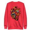 Red and cream heart photographer's sweatshirt with ribbed crew neck and long sleeves
