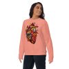 Red and cream heart graphic sweatshirt with ribbed crew neck and long sleeves