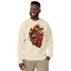 Red and cream heart sweatshirt with photographer's heart drawing and ribbed crew neck