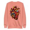 Red and cream heart photographer's heart sweatshirt with ribbed crew neck and long sleeves