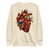 Red and cream heart sweatshirt with ribbed crew neck and soft fleece interior
