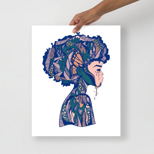 Pink Afrocentric art print titled Beautiful Mind on matte museum-quality paper for wall decor