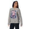 Pink cat sweatshirt with Magical Cat of Fortune drawing, ribbed crew neck and soft fleece interior