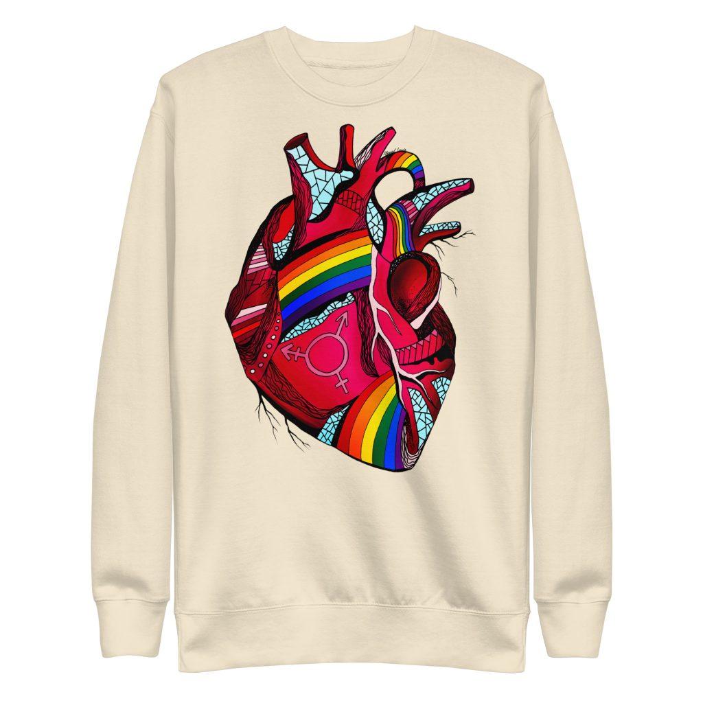 Pride heart graphic sweatshirt with ribbed crew neck and soft fleece interior