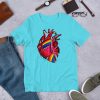 Gay pride t-shirt featuring hand-drawn anatomical heart with rainbow colors and gender symbols