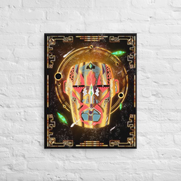 Afrofuturism canvas print featuring a retro gold African mask in contemporary art style