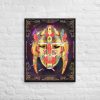 Afrofuturism retro gold African mask canvas print displayed for contemporary room or office decor