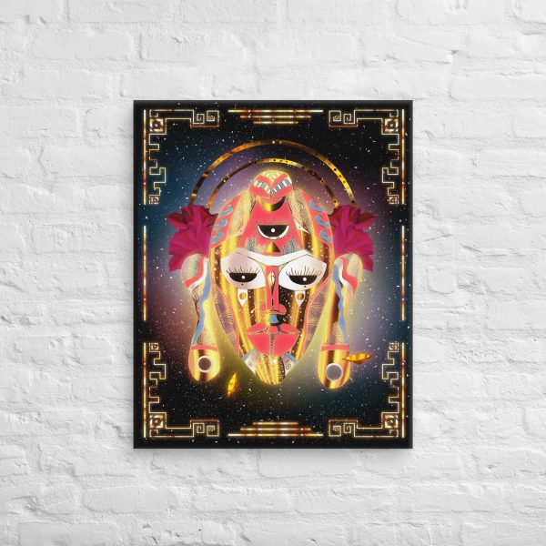Afrofuturism canvas print of a retro gold African mask in contemporary art style