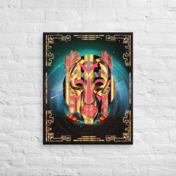 Afrofuturism canvas print of a retro gold African mask in contemporary art style