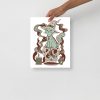 Sage green cat art print of a magical cat of fortune on matte museum-quality paper