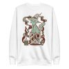 Sage green cat sweatshirt with Magical Cat of Fortune drawing and ribbed crew neck