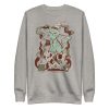 Sage green cat sweatshirt with Magical Cat of Fortune drawing and ribbed crew neck