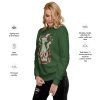 Sage green cat sweatshirt with Magical Cat of Fortune drawing and ribbed crew neck