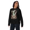 Sage green cat sweatshirt with magical cat of fortune drawing and ribbed crew neck