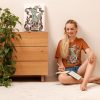 Sage green cat shirt featuring a Magical Cat of Fortune graphic on soft cotton fabric