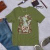 Sage green cat shirt featuring a Magical Cat of Fortune design on soft cotton fabric