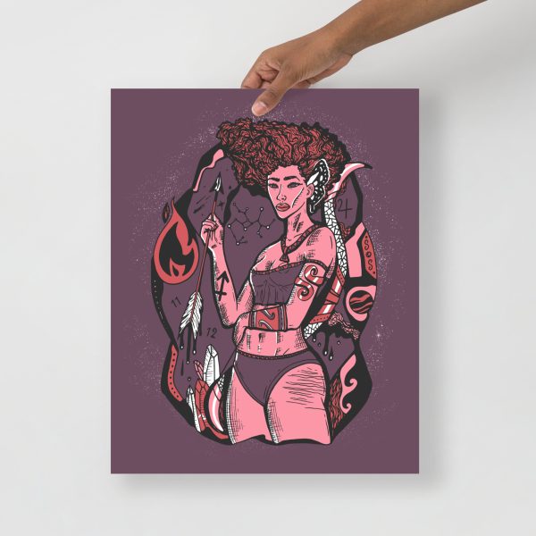 Mauve rose Sagittarius goddess drawing on matte museum-quality art print