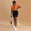 Woman's orange and black Scorpio warrior graphic t-shirt in soft cotton fabric