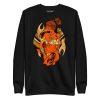 Orange and black Scorpio warrior woman sweatshirt with ribbed crew neck and long sleeves