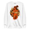 Orange and black Scorpio warrior woman sweatshirt with ribbed crew neck and long sleeves
