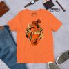 Woman's orange and black Scorpio warrior t-shirt in soft ring-spun cotton