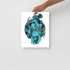Blue Scorpio woman art print on matte museum-quality paper for elegant wall decor