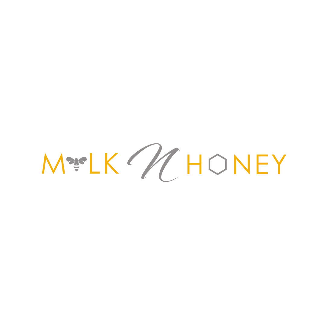 Logo artist's minimalist Milk N Honey branding with bee icon and contemporary typography design