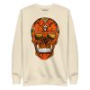Day of the Dead sugar skull sweatshirt in black with orange print and ribbed crew neck