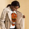 Day of the Dead sugar skull sweatshirt in black with orange print and ribbed crew neck
