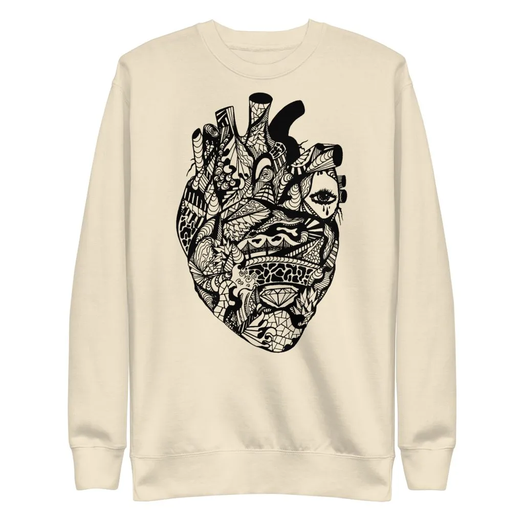 Crew neck sweatshirt featuring a transparent heart line art design with ribbed cuffs and flat hem.