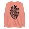 Crew neck fleece sweatshirt featuring transparent heart line art design with ribbed cuffs and hem