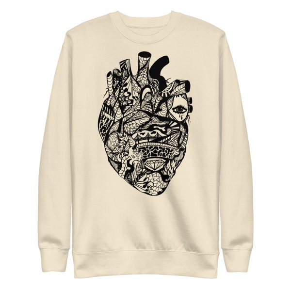 Crew neck sweatshirt featuring a transparent heart line art design with ribbed cuffs and flat hem.