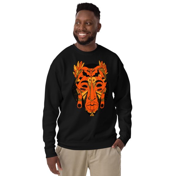 Unique African Mask Sweatshirt | Mask No. 1 Orange and Black Sweatshirt - Image 4