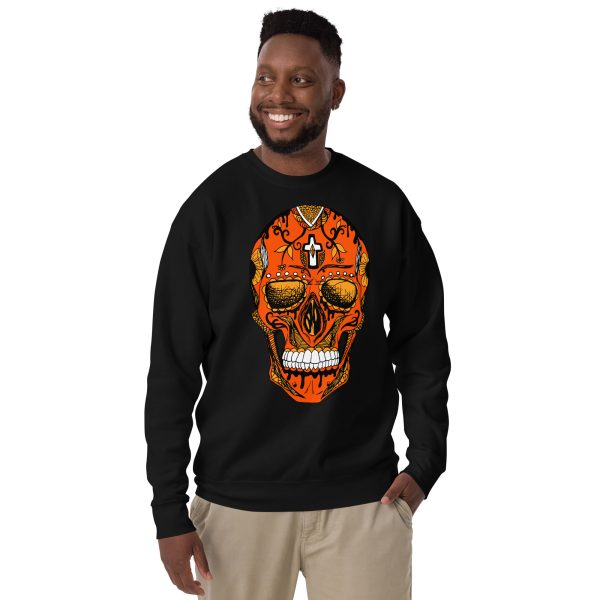 Day of the Dead Skull Sweatshirt | Sugar Skull Black and Orange Sweatshirt - Image 4