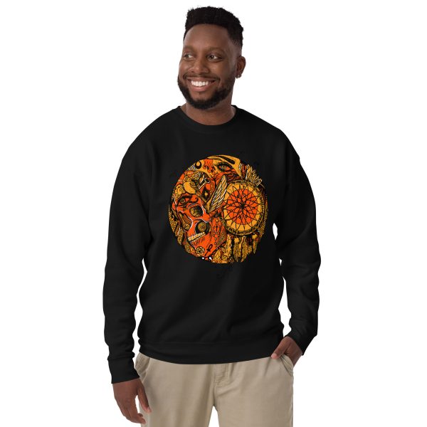 Mystical Skull Orange & Black Sweatshirt | Gothic Sacred Skull Gem Pullover Sweatshirts - Image 4