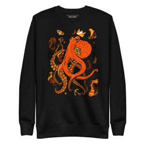 Mystical Octopus Sweatshirt |  Orange and Black Octopus Crew Neck Sweatshirt